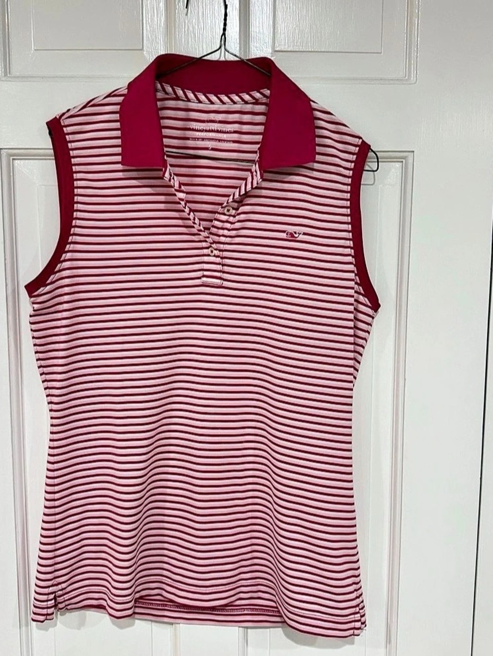 Vineyard Vines Women'Small Sleeveless Performance Polo Pink & White Small